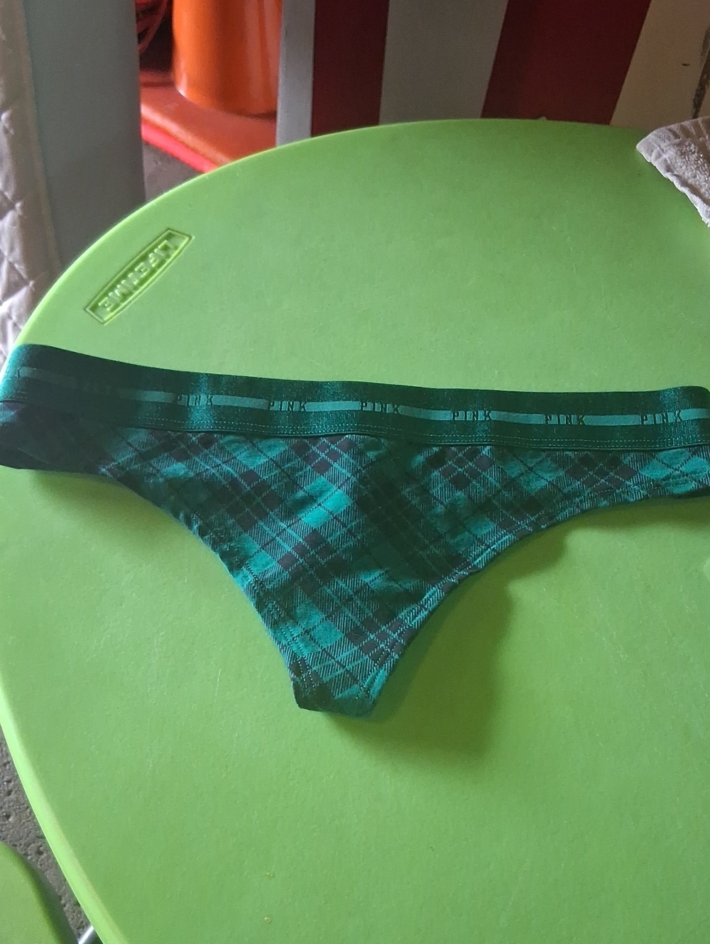 PINK Victoria's Secret Teal Plaid  Thong panty